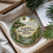 A decorative ornament with a scenic image of Kankakee River State Park, Illinois, hanging from a string.