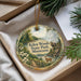 A decorative ornament with a scenic landscape of Kilen Woods State Park, Minnesota, featuring a deer in the foreground and a lake in the background.