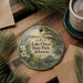 A decorative ornament featuring a scenic image of Lake Chico State Park, Arkansas, with a bird and a bridge in the foreground.
