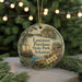 A round ornament with a painting of a boat and a house, surrounded by greenery, with the text "Louisiana Purchase State Park, Arkansas" displayed on it.