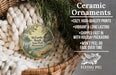 Ceramic ornaments, featuring a scenic landscape of McCarthy Beach State Park, Minnesota, hanging from a wicker basket.