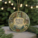 A circular ornament featuring a deer and a forest scene, with the text "Mendocino Woodlands State Park, California" displayed prominently.