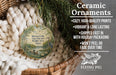 Ceramic ornaments, featuring a nature scene with ducks and a lake, are displayed in a woven basket.