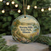 A round ornament with a scenic landscape of Moraine Hills State Park, Illinois, featuring a winding path, trees, and a body of water.