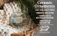 Ceramic ornaments, featuring a detailed image of Morro Bay State Park, California, hanging from a wicker basket.