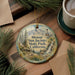 A decorative ornament featuring a scenic image of Mount San Jacinto State Park, California, with pine trees and a waterfall.