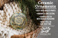 Ceramic ornaments, featuring a scenic image of Mount San Jacinto State Park, California, hanging from a wicker basket.