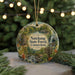 A decorative ornament featuring a scenic landscape of the Natchaug State Forest in Connecticut, with a waterfall and forest in the background.