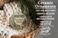Ceramic ornaments, featuring a detailed illustration of Plumas-Eureka State Park, California, hanging from a wicker basket.
