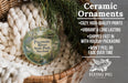 Ceramic ornaments, featuring a round ornament with a scenic image of the Pocomoke River State Park, Maryland, hanging from a wicker basket.