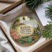 A decorative ornament with a scenic image of Radium Springs State Park, Georgia, hanging from a string.