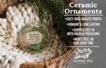 Ceramic ornaments, featuring a detailed image of Radium Springs State Park in Georgia, are displayed in a wicker basket. The text highlights the ornaments as "Cozy, High-quality prints" and "Vibrant & long lasting", with a description of their shipping speed and packaging. The image also includes a logo for "Flying Pig - SIGN COMPANY".