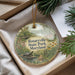 A decorative ornament with a scenic image of Rosaryville State Park, Maryland, hanging from a string.