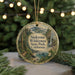 A round ornament with a scenic image of Sinkhole Wilderness State Park, California, hanging from a string.