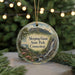 A round ornament with a scenic landscape of Sleeping Giant State Park, Connecticut, featuring a waterfall and mountains.