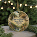 A round ornament with a scenic image of Starved Rock State Park, Illinois, featuring a waterfall and a bird in flight.