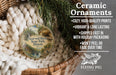 Ceramic ornaments, featuring a design of a scenic landscape with a river and mountains, are displayed in a woven basket.