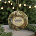 A circular ornament featuring a scenic illustration of Tannehill Ironworks Historical State Park in Alabama, with a waterfall and a bridge in the background.