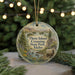 A round ornament with a scenic landscape of Three Island Crossing State Park, Idaho, featuring a wagon and a river.