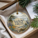 A decorative ornament with a scenic image of Tomales Bay State Park, California, hanging from a string.