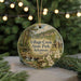 A round ornament with a scenic image of a forest and a stream, featuring the text "Village Creek State Park, Arkansas" on it.
