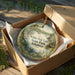 A decorative ornament in a wooden box, featuring a scenic landscape with a lake and trees, with the text "White Oak Lake State Park, Arkansas" printed on it.