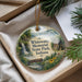 A decorative ornament with a scenic image of Whitewater Memorial Park, Indiana, hanging from a string.