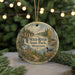 A round ornament featuring a scenic image of Wild River State Park, Minnesota, with a waterfall, forest, and birds in the background.
