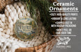 Ceramic ornaments, featuring a scenic image of Wild River State Park, Minnesota, hanging from a wicker basket.