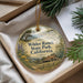 A decorative ornament with a scenic landscape of Wilder Ranch State Park, California, featuring a house and trees, is displayed in a box with pine branches.