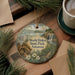 A decorative ornament featuring a scenic landscape of Wolly Hollow State Park, Arkansas, with a waterfall and pine trees.