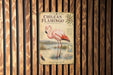 a poster of a pink flamingo standing in a body of water, surrounded by various texts and illustrations related to the bird.