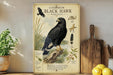a framed illustration of a black hawk, with various text and illustrations related to the bird, such as its habitat, diet, and physical features.