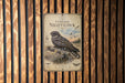 a poster of a Common Night Hawk, a bird of prey, mounted on a wooden wall.