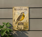a vintage-style sign for Meadowlark, with a bird illustration and text.
