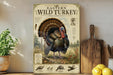 a large illustration of a wild turkey, surrounded by various elements such as a potted plant, a cutting board, and a bowl of fruit.