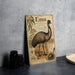 a vintage-style metal sign with an illustration of an emu, a large flightless bird native to Australia.
