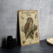 a framed illustration of a flamingo owl, with text and illustrations providing information about the species.