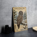 A framed illustration of a great gray owl in a snowy forest, with text that reads "Great Gray Owl in Snowy Forest".