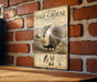 a vintage-style illustration of a Greater Sage-Grouse, a species of bird, mounted on a brick wall.