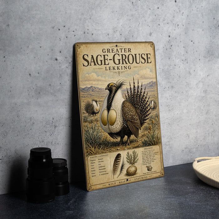 a poster or book cover for "Greater Sage-Grouse" by Lekking, depicting a detailed illustration of the bird in its natural habitat.