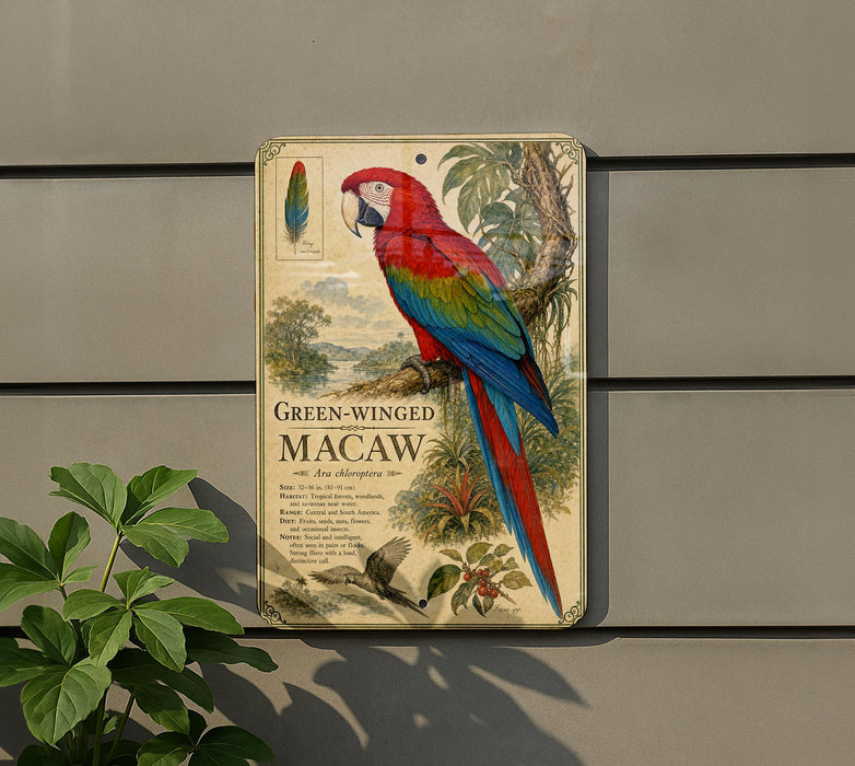 a colorful parrot, specifically a macaw, perched on a branch.
