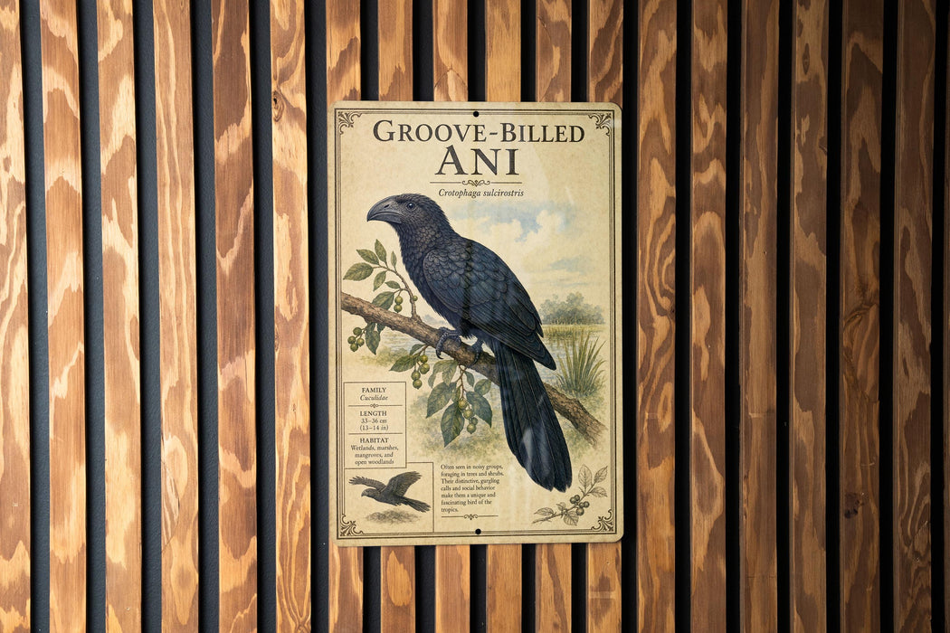 a vintage-style illustration of a black bird, likely a crow, perched on a branch. The bird is depicted in a detailed and realistic manner, with its feathers and wings clearly visible. The illustration is set against a wooden background, which complements the overall aesthetic of the image.