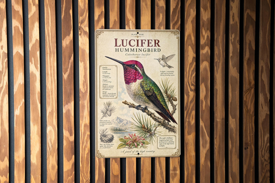 a poster of a colorful hummingbird, with detailed illustrations and text providing information about the bird.