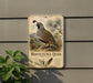 a sign for the Montezuma Quail, a bird native to North America. The sign displays a detailed illustration of the bird and provides information about its habitat, diet, and conservation status.