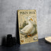 A metal poster or informational display about the Pekin duck, featuring an illustration of the duck and various text elements.
