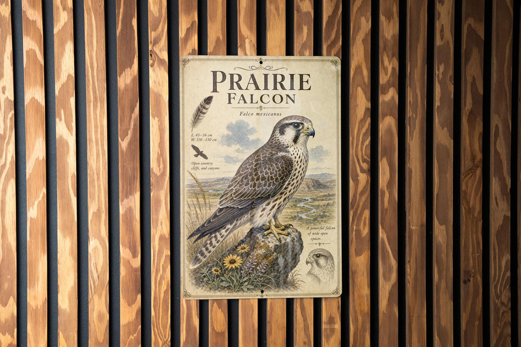 a poster of a peregrine falcon, which is a bird of prey known for its incredible speed and agility. The poster is mounted on a wooden wall, and it appears to be a decorative piece rather than a photograph.