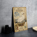 A vintage-style metal plate featuring an illustration of a white goose, with text and decorative elements.