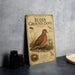 a vintage-style poster or book titled "Ruddy Ground Dove" with an illustration of a brown ground dove standing on a grassy area.