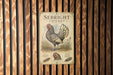 a poster of a sebright chicken, which is a type of chicken known for its distinctive appearance.